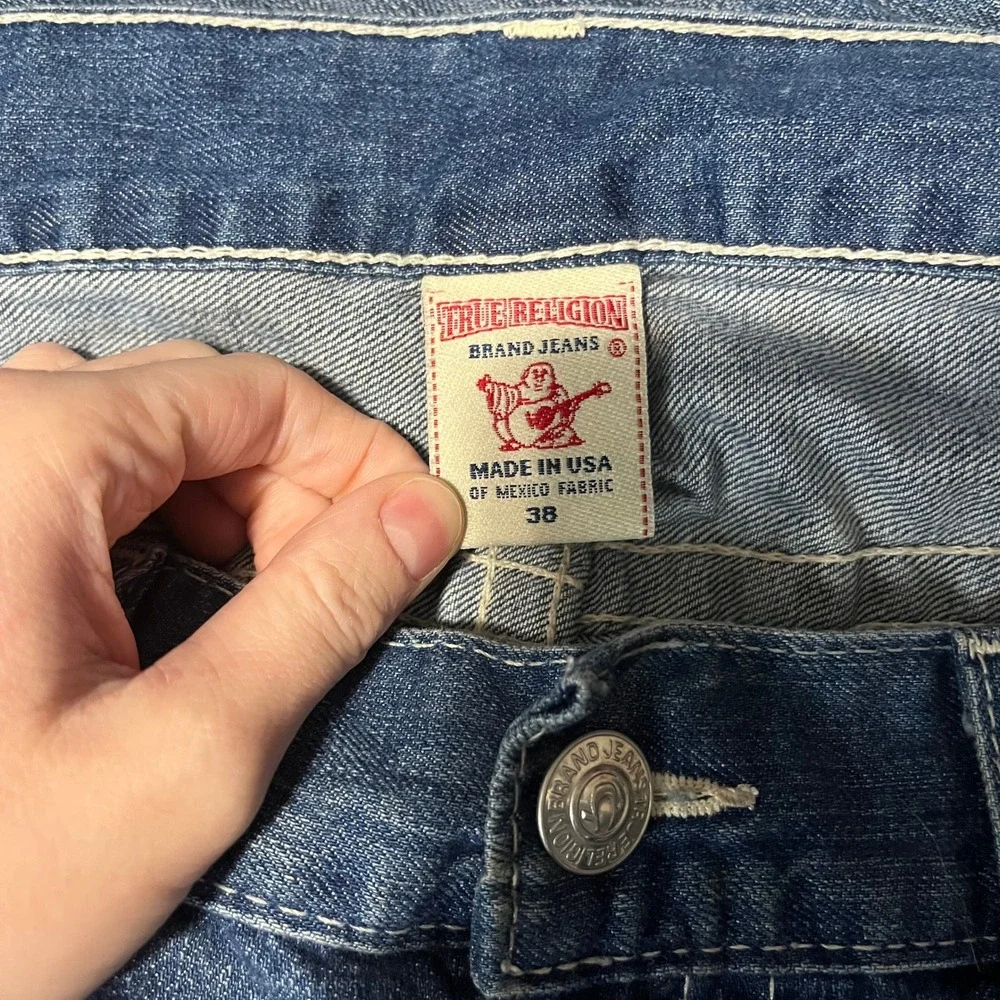 True Religion Section Straight Jeans 38x36 Blue Baggy Flared Made in USA Mens